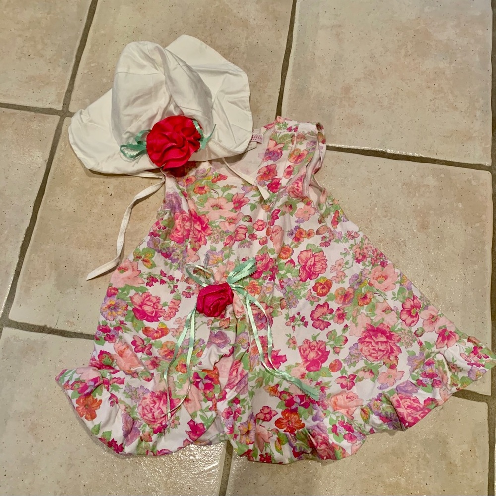 Girls Flower Dress and Matching Hat 🌸☕️